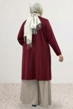 Büyük Beden Eteği Oval Kesim Modal Tunik - Bordo - 68086 - Görsel 4