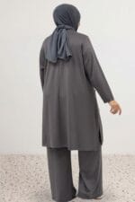 Büyük Beden Eteği Oval Kesim Modal Tunik - Antrasit - 68086 - Görsel 6