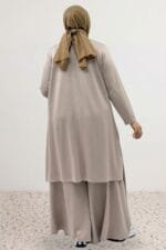 Büyük Beden Eteği Oval Kesim Modal Tunik - Bej - 68086 - Görsel 5