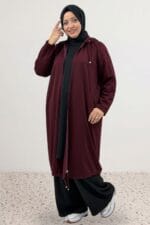 63028 Büyük Beden Boydan Fermuarlı Modal Ceket - Bordo