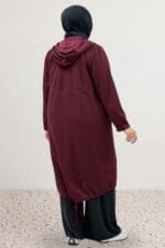 Büyük Beden Boydan Fermuarlı Modal Ceket - Bordo - 63028 - Görsel 4