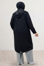 Büyük Beden Boydan Fermuarlı Modal Ceket - Siyah - 63028 - Görsel 4