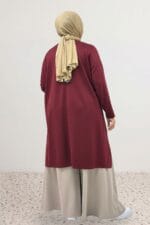 Büyük Beden Eteği Oval Kesim Modal Tunik - Bordo - 68106 - Görsel 4