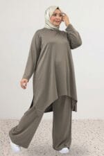 Büyük Beden Eteği Oval Kesim Modal Tunik - Vizon - 68106 - Görsel 3