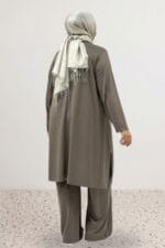 Büyük Beden Eteği Oval Kesim Modal Tunik - Vizon - 68106 - Görsel 4