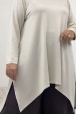 Büyük Beden Eteği Oval Kesim Modal Tunik - Krem - 68106 - Görsel 2