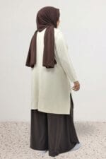 Büyük Beden Eteği Oval Kesim Modal Tunik - Krem - 68106 - Görsel 5