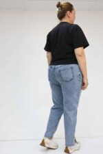 Büyük Beden Arkası Lastikli Kemerli Kot Pantolon - Mavi - 49023 - Görsel 5