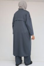 Büyük Beden Omzu Apoletli Çıtçıt Detaylı Modal Takım - Antrasit - 57035 - Görsel 5