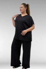Büyük Beden Yanı Yırtmaçlı Milan Pijama Takımı - Kiraz Desenli - 67802 - Görsel 4