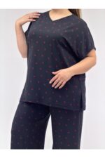 Büyük Beden Yanı Yırtmaçlı Milan Pijama Takımı - Kiraz Desenli - 67802 - Görsel 2