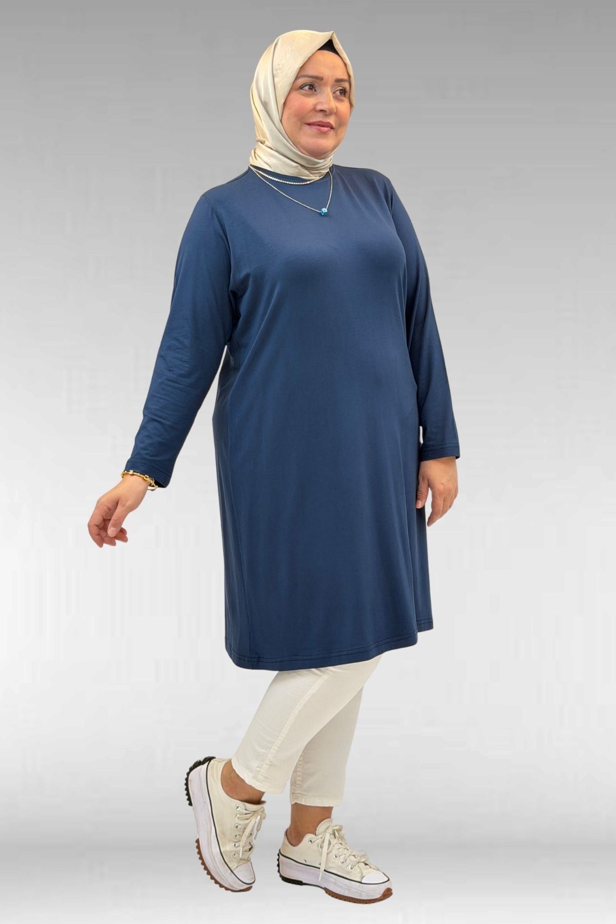 38501 Büyük Beden Basic Penye Tunik - İndigo 38501 Büyük Beden Basic Penye Tunik - İndigo
