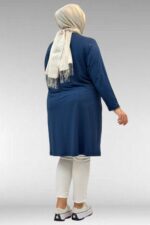 Büyük Beden Basic Penye Tunik - İndigo - 38501 - Görsel 6