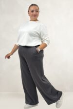 Büyük Beden Beli Lastikli Modal Pantolon - Antrasit - 69024 - Görsel 5