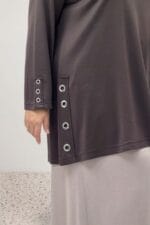 Büyük Beden Kol Ve Yanları Kuşgözü Detaylı Modal Tunik - Kahve - 68107 - Görsel 2