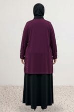 Büyük Beden Kol Ve Yanları Kuşgözü Detaylı Modal Tunik - Mürdüm - 68107 - Görsel 4