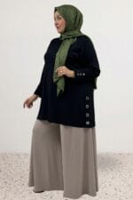 Büyük Beden Kol Ve Yanları Kuşgözü Detaylı Modal Tunik - Siyah - 68107 - Görsel 3