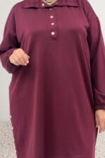 Büyük Beden Paça Ve Yakası Çıtçıt Detaylı Modal Pantolonlu Takım - Bordo - 67078 - Görsel 2