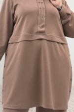 Büyük Bedendüğme Detaylı Modal Pantolonlu Takım - Vizon - 67079 - Görsel 2