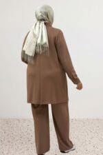 Büyük Bedendüğme Detaylı Modal Pantolonlu Takım - Vizon - 67079 - Görsel 6