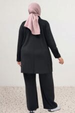 Büyük Bedendüğme Detaylı Modal Pantolonlu Takım - Siyah - 67079 - Görsel 6