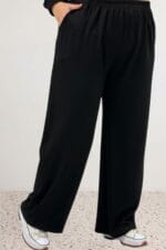 Büyük Bedendüğme Detaylı Modal Pantolonlu Takım - Siyah - 67079 - Görsel 5