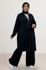 Büyük Beden Penye Ceket - Siyah - 43008 - Görsel 4