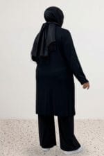 Büyük Beden Penye Ceket - Siyah - 43008 - Görsel 5