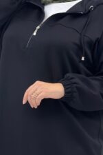 Büyük Beden Pantolon Paçası Düğme Detaylı Düşük Kol Modal Takım - Siyah - 67081 - Görsel 2