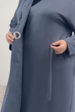 Büyük Beden Kruvaze Yaka Kemeri Çıtçıtlı Modal Kap - Antrasit - 63024 - Görsel 5