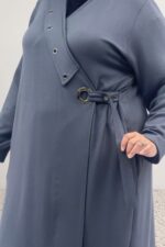 Büyük Beden Kruvaze Yaka Kemeri Çıtçıtlı Modal Kap - Antrasit - 63024 - Görsel 2