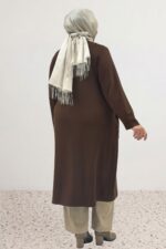 Büyük Beden Kruvaze Yaka Kemeri Çıtçıtlı Modal Kap - Kahve - 63024 - Görsel 5