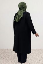 Büyük Beden Kruvaze Yaka Kemeri Çıtçıtlı Modal Kap - Siyah - 63024 - Görsel 6