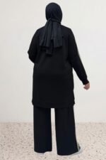 Büyük Beden Yanları Şerit Detaylı Modal Pantolonlu Takım - Siyah - 67086 - Görsel 6