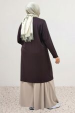Büyük Beden Basic Penye Tunik - Kahverengi - 38501 - Görsel 5