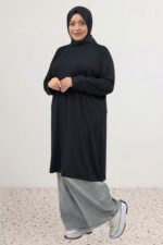 Büyük Beden Basic Penye Tunik - Siyah - 38501 - Görsel 4