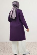 Büyük Beden Basic Penye Tunik - Mürdüm - 38501 - Görsel 5