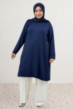38501 Büyük Beden Basic Penye Tunik - Lacivert