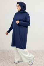 Büyük Beden Basic Penye Tunik - Lacivert - 38501 - Görsel 2