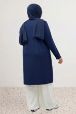 Büyük Beden Basic Penye Tunik - Lacivert - 38501 - Görsel 5