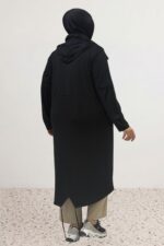 Büyük Beden Fermuarlı Penye Kap - Siyah - 33008 - Görsel 5