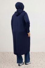 Büyük Beden Fermuarlı Penye Kap - Lacivert - 33008 - Görsel 5