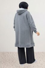 Büyük Beden Kol Ve Etek Ucu Ribanalı Üç İplik Kap - Antrasit - 43077 - Görsel 6