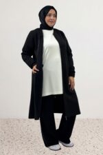 Büyük Beden Fermuarlı Üç İplik Kap - Siyah - 33096 - Görsel 5