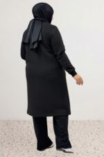 Büyük Beden Fermuarlı Üç İplik Kap - Siyah - 33096 - Görsel 6