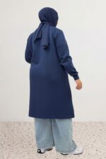 Büyük Beden Fermuarlı Üç İplik Kap - Lacivert - 33096 - Görsel 6