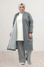 Büyük Beden Fermuarlı Üç İplik Kap - Antrasit - 33096 - Görsel 2