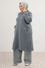 Büyük Beden Fermuarlı Üç İplik Kap - Antrasit - 33096 - Görsel 6
