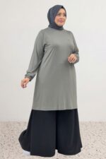 Büyük Beden Basic Penye Tunik - Antrasit - 38014 - Görsel 4