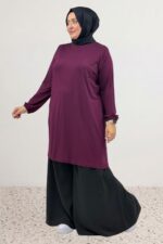 38014 Büyük Beden Basic Penye Tunik - Bordo